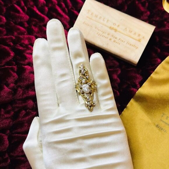 14k Gold Antique Diamond Baroque Pearl Ring Size 6.5 Victorian Art Nouveau 9.9g - Picture 10 of 16